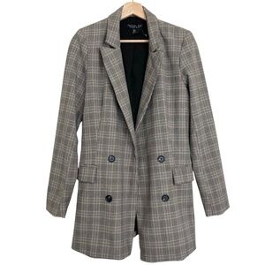 RACHEL ZOE Double Breasted Glen Plaid Open Front Longline Blazer Jacket